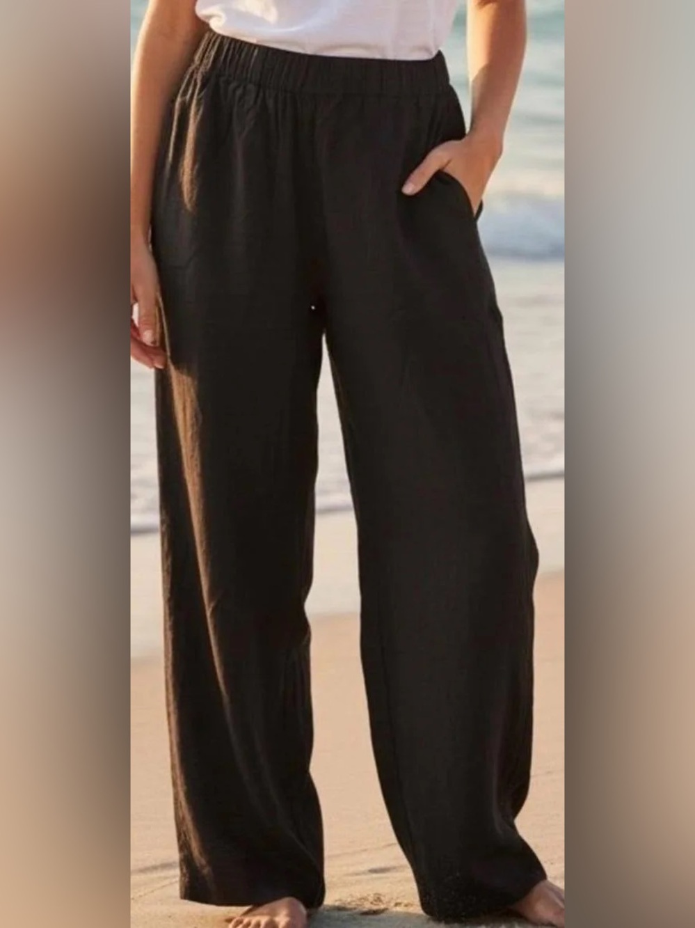 linen abercrombie and fitch full length black straight leg pants